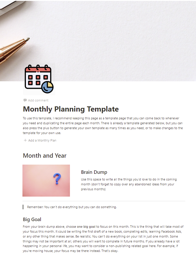 Notion - Monthly Goals